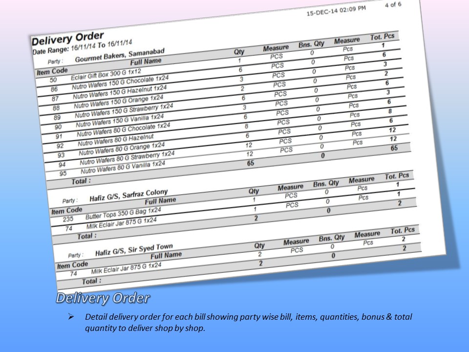 Delivery Sheet Report